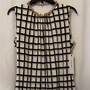 Calvin Klein Patterned Black and Beige Top Size M NWT